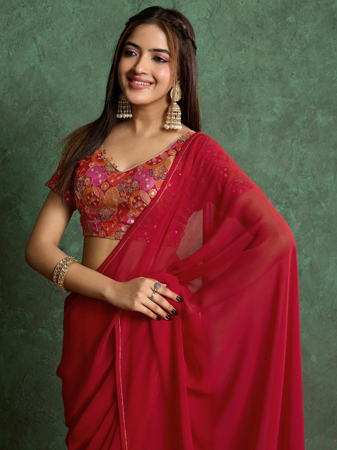 all about you Solid Saree With Heavy Embroidered Blouse