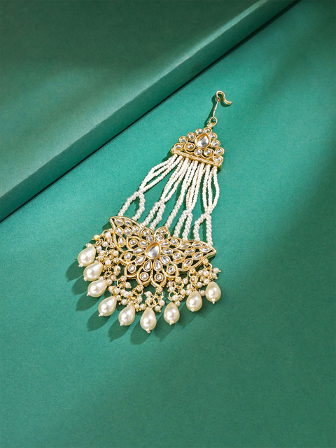 Yellow Chimes Gold-Plated Stone Studded & Beaded Chandbali Style MaangTikka Head Jewellery