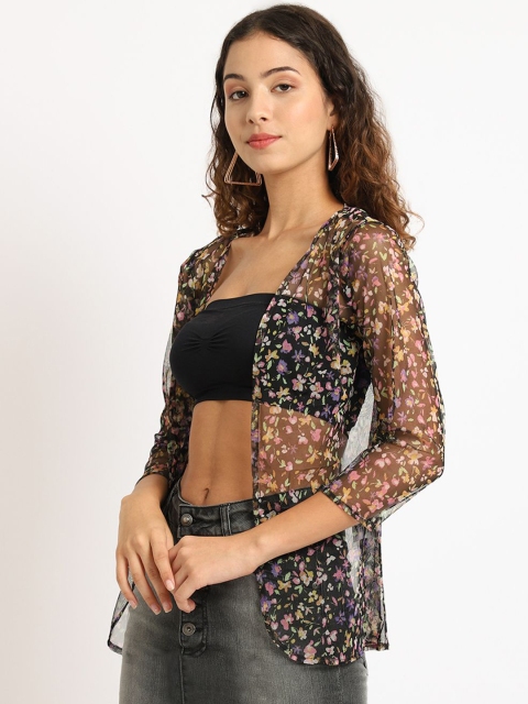 A AND K Floral Printed Cotton Open Front Sheer Shrug - Image 4