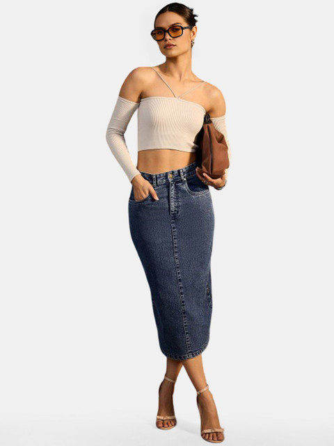 The Roadster Lifestyle Co Denim Straight Midi Skirt - Image 5
