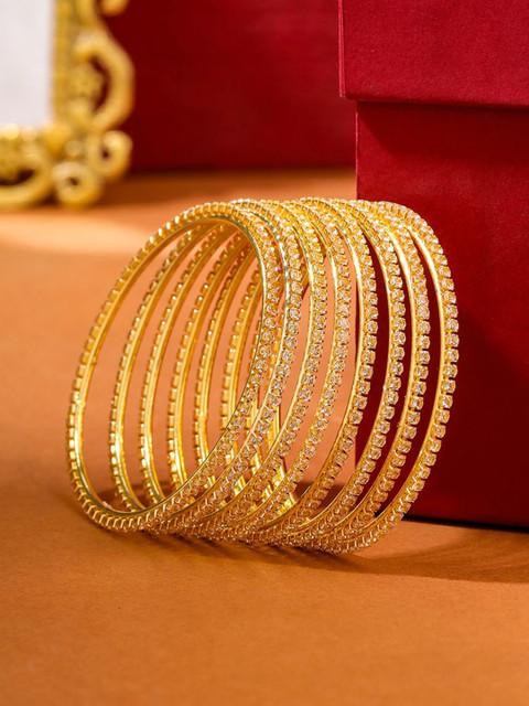 Anouk Women Set of 8 American Diamond Gold Plated Bangles