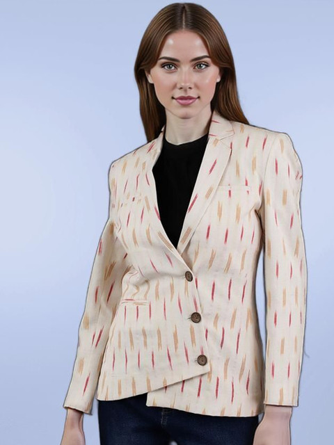 Talethread Ikat Printed Cotton Single-Breasted Casual Blazer