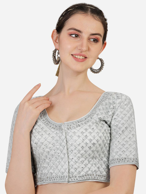 HERE&NOW Embroidered Round Neck Saree Blouse