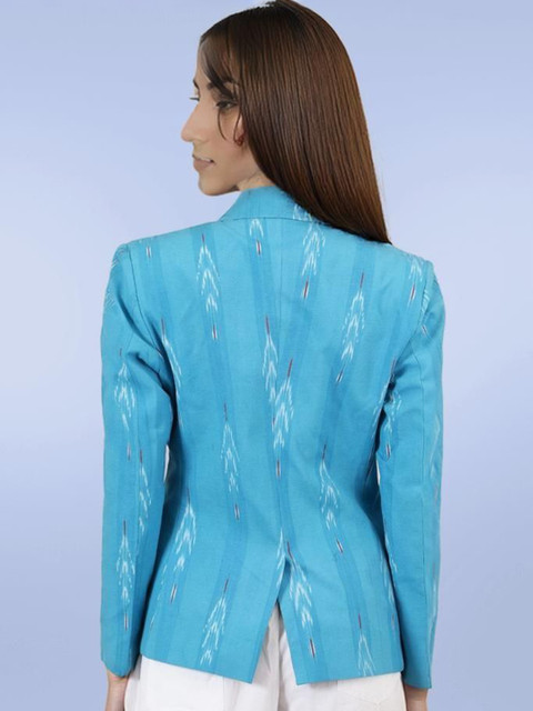 Talethread Ikat Printed Cotton Single-Breasted Casual Blazer - Image 4