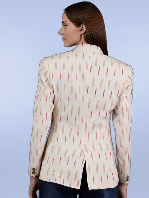 Talethread Ikat Printed Cotton Single-Breasted Casual Blazer - Image 4
