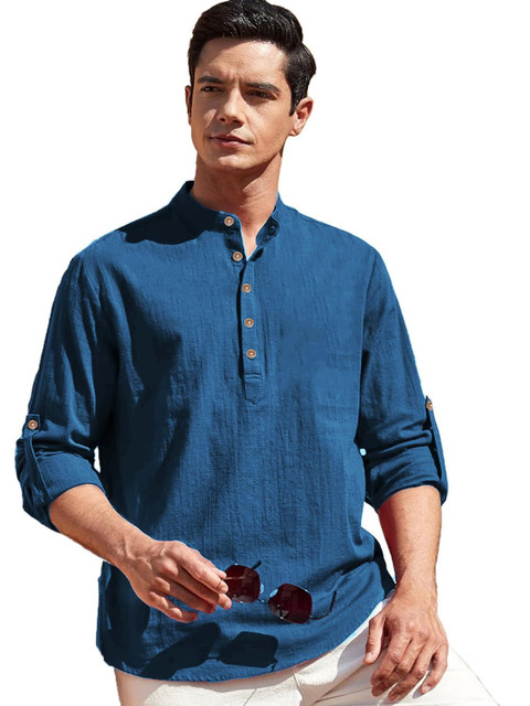 APEKTRA Men Mandarin Collar Slim Fit Short Kurta