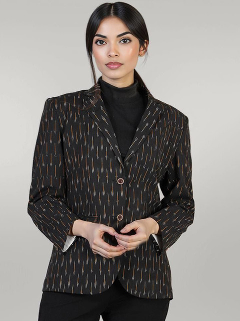 Talethread Ikat Printed Cotton Single-Breasted Casual Blazer