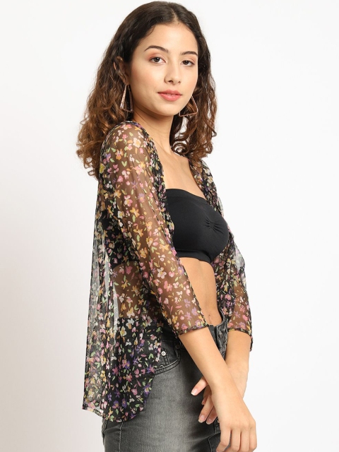 A AND K Floral Printed Cotton Open Front Sheer Shrug - Image 3