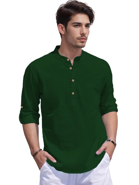 APEKTRA Men Solid Mandarin Collar Cotton Kurta