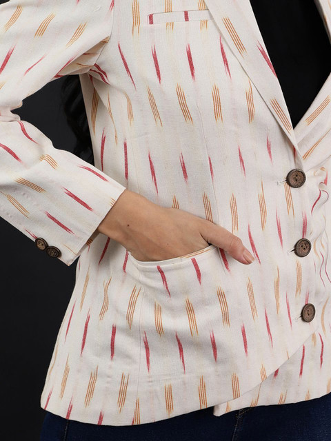 Talethread Ikat Printed Cotton Single-Breasted Casual Blazer - Image 5