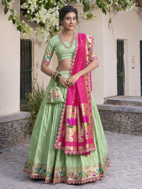 LOOKNBOOK ART Woven Design Ready To Wear Silk Lehenga And Unstitched Blouse With Dupatta