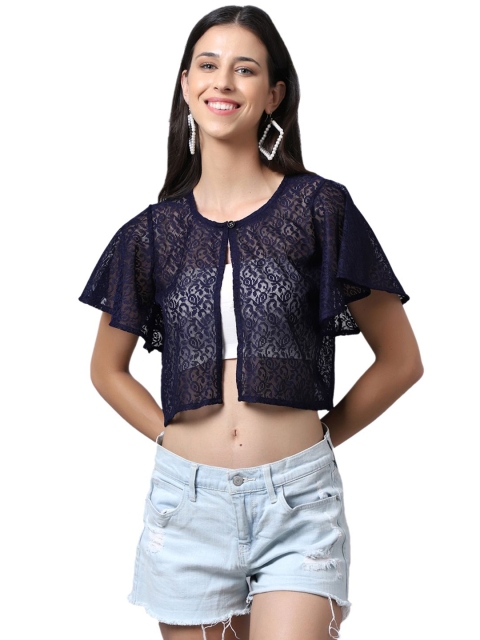 A AND K Self Design V-Neck Short Sleeves Open front Cotton Shrug - Image 6