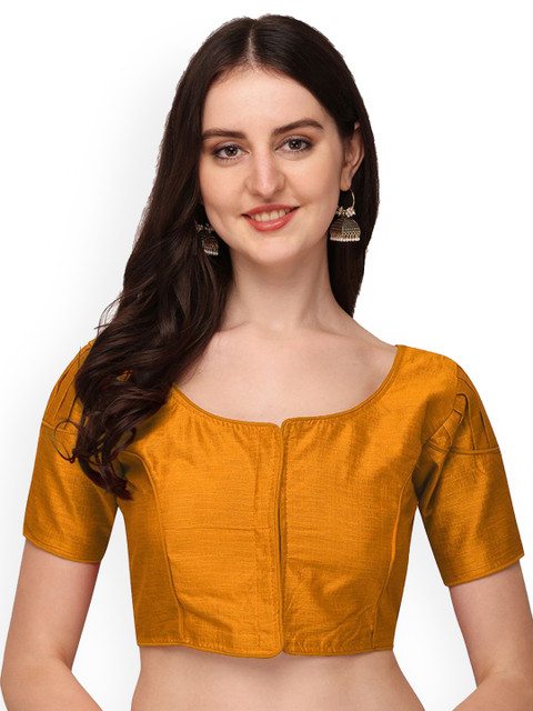 HERE&NOW Silk Round Neck Puff Sleeves Readymade Saree Blouse