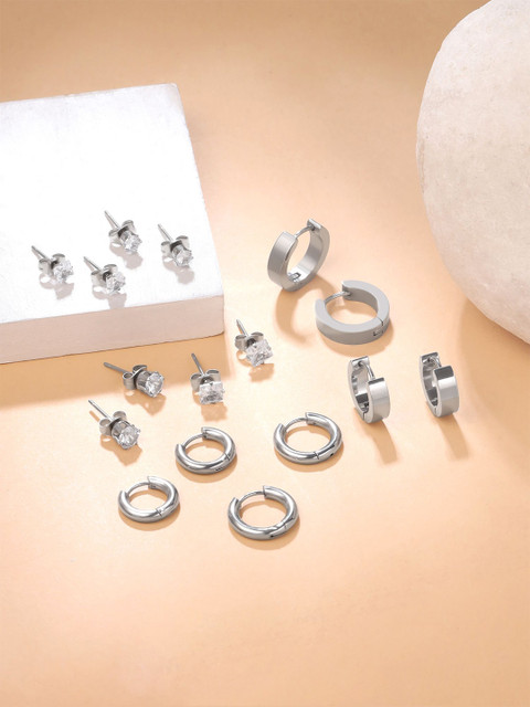 Yellow Chimes Men Set Of 8 Artificial Stones Studded Contemporary Studs Earrings