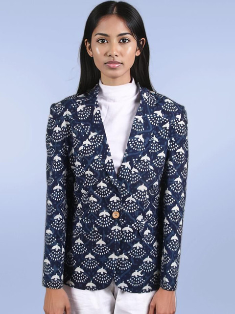 Talethread Printed Cotton Single-Breasted Casual Blazer