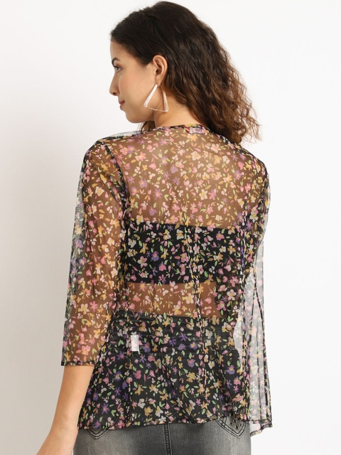 A AND K Floral Printed Cotton Open Front Sheer Shrug - Image 5