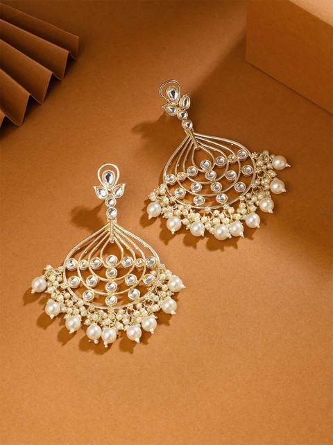 Yellow Chimes Gold Plated Pearls Studded Contemporary Chandbalis Earrings