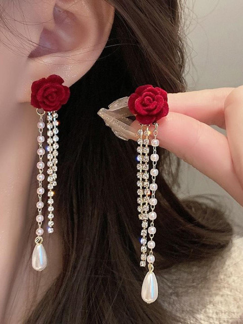 Anouk Gold Plated Pearls Beaded Floral Korean Drop Earrings