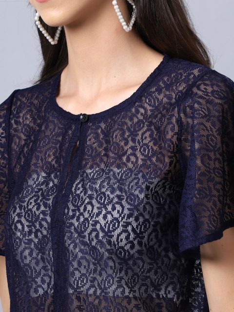 A AND K Self Design V-Neck Short Sleeves Open front Cotton Shrug - Image 2