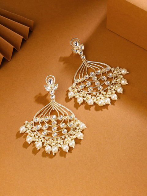 Yellow Chimes Gold Plated Pearls Studded Contemporary Chandbalis Earrings - Image 2