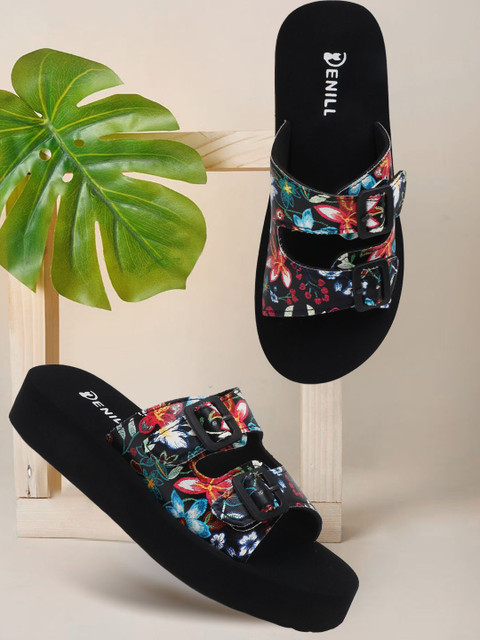 Denill Women Printed Ultra Soft Open Toe Flats with Adjustable Strap