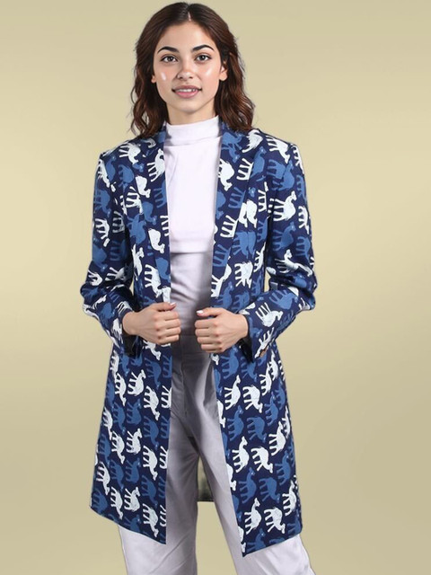 Talethread Printed Cotton Single-Breasted Casual Blazer