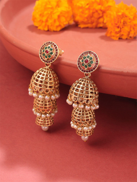 Yellow Chimes Gold Plated Dome Shaped Jhumkas Earrings