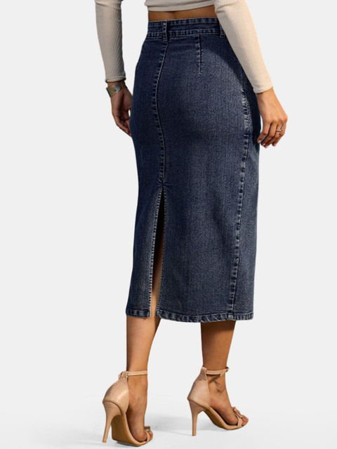 The Roadster Lifestyle Co Denim Straight Midi Skirt - Image 4