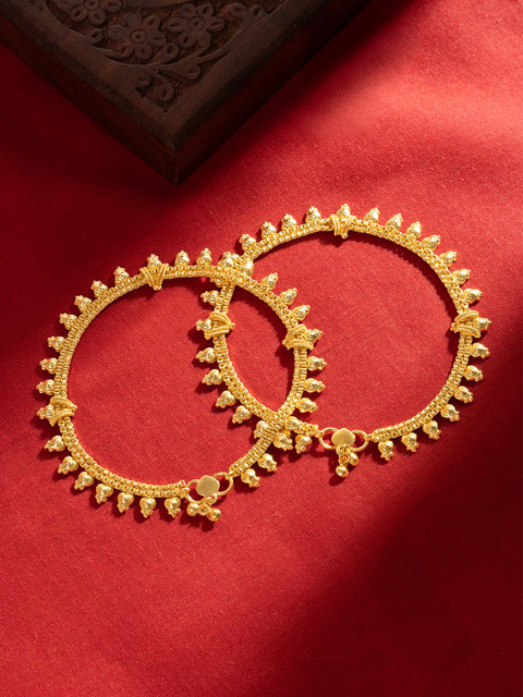 TEEJH Gold-Plated Artificial Beaded Anklets