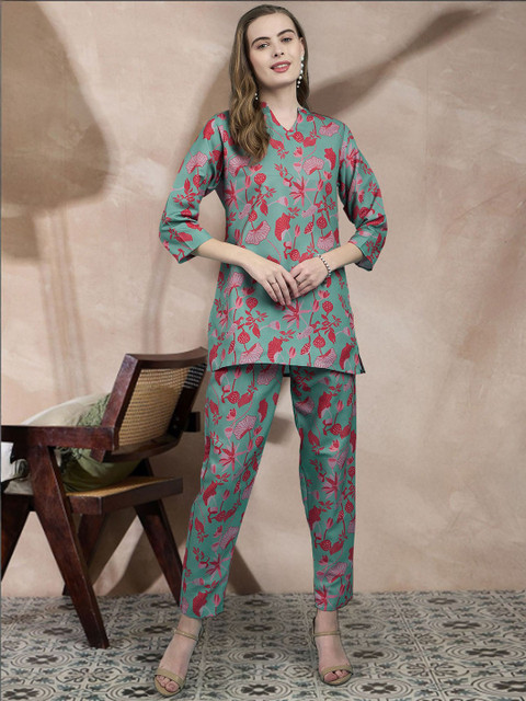 all about you Printed Mandarin Collar Tunic & Trouser Co-Ord Set