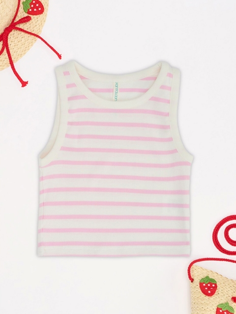 Pantaloons Junior Girls Striped Round Neck Sleeveless Slim Fit T-Shirt