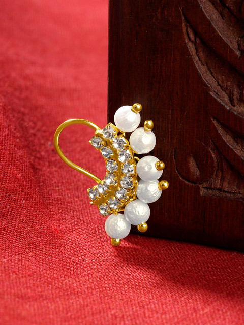 TEEJH Gold-Plated Artificial Beads Ring Nosepin