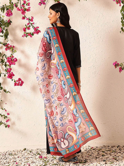 Silk Land Pen Kalamkari Mul Cotton Digital Printed Dupatta - Image 3