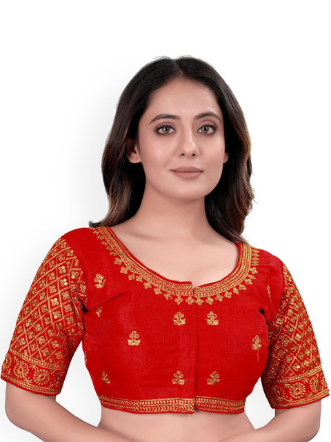 HERE&NOW Embroidered Round Neck Saree Blouse