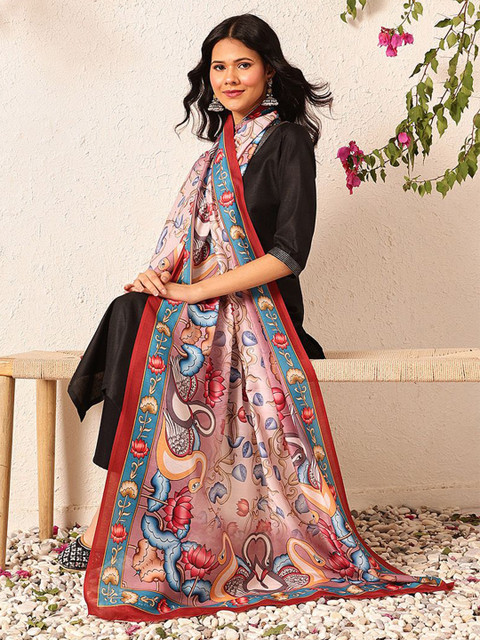 Silk Land Pen Kalamkari Mul Cotton Digital Printed Dupatta - Image 4
