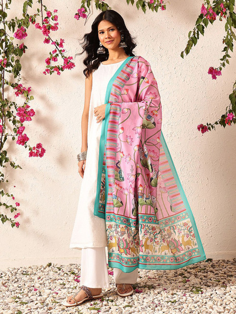 Silk Land Pen Kalamkari Mul Cotton Digital Printed Dupatta - Image 2