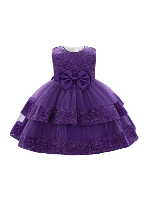 Miss & Chief Girls Self Design Embroidered Net Fit & Flare Dress