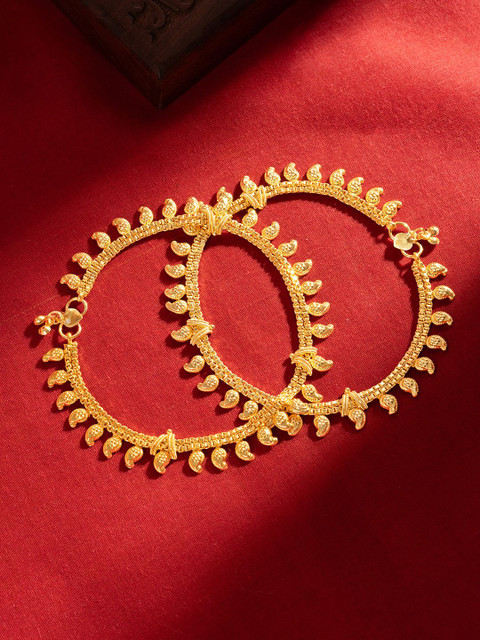 TEEJH Gold-Plated Artificial Beaded Anklets