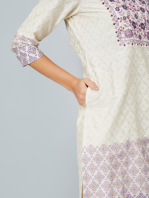 max Floral Embroidered Notch Neck Kurta - Image 3