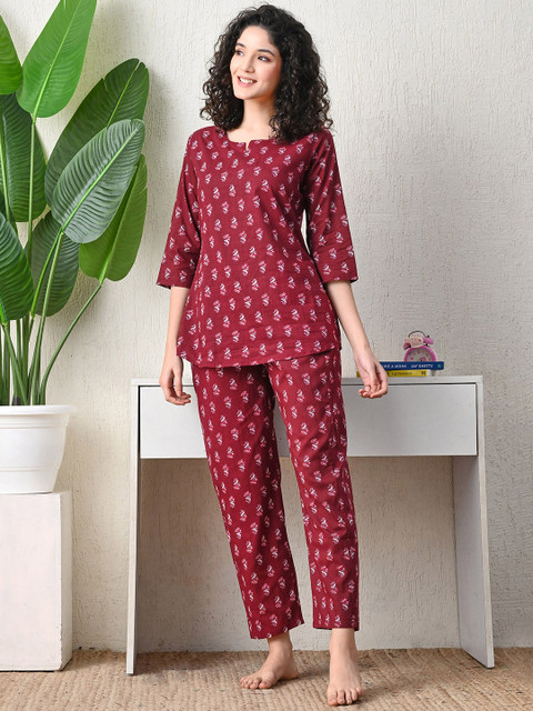 Ichaa Floral Printed Pure Cotton Night suit