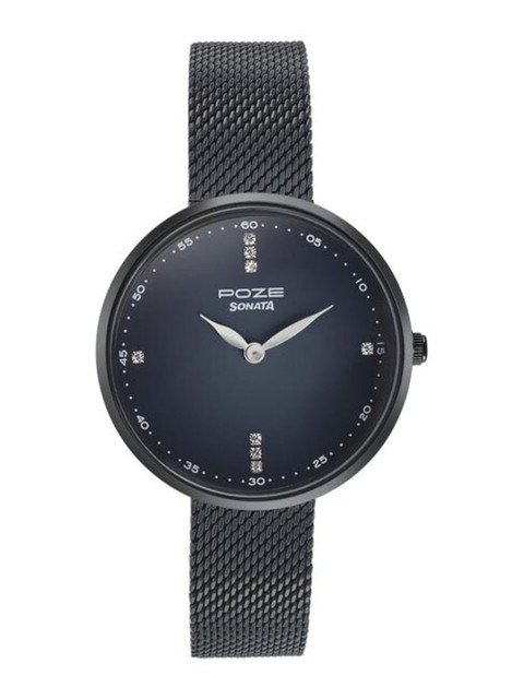 Sonata Poze Quartz Analog Dial Mesh Strap Watch for Women - SP80012NM02