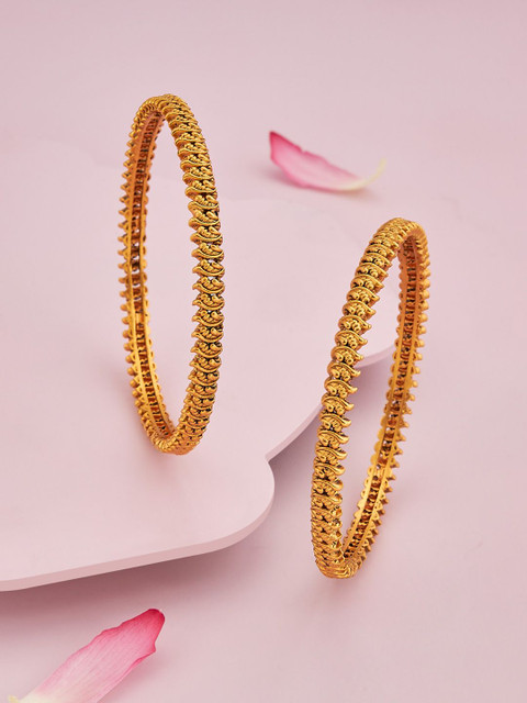 Kushal's Fashion Jewellery Set Of 2 Gold-Plated Ethnic Antique Bangles