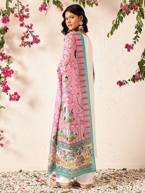 Silk Land Pen Kalamkari Mul Cotton Digital Printed Dupatta - Image 4