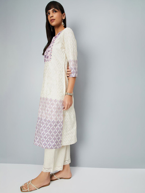 max Floral Embroidered Notch Neck Kurta - Image 4