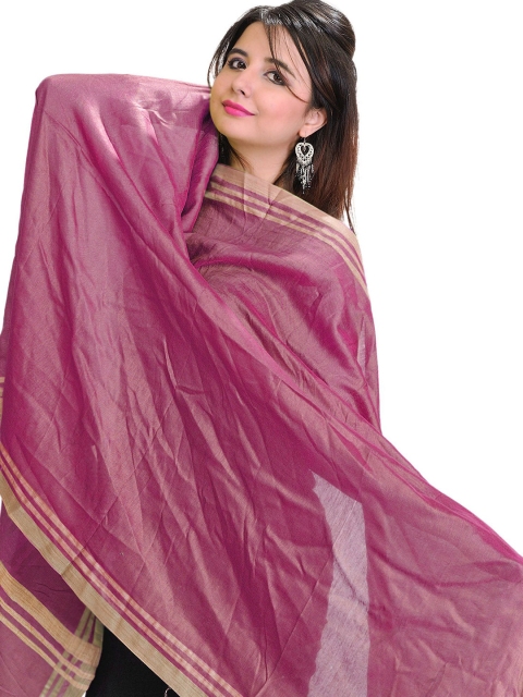 Exotic India Striped Viscose Rayon Dupatta with Zari