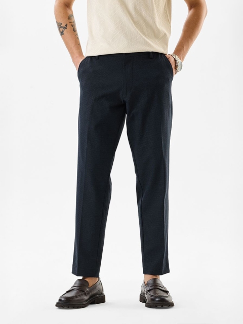 Snitch Men Textured Slim Fit Mid-Rise Trousers