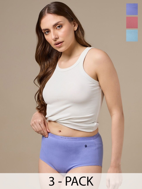 URBAN ADVENTURE Pack Of 3 High-rise Hipster Briefs 3UAW-006(ROSE-LAVENDER-ICE BLUE)