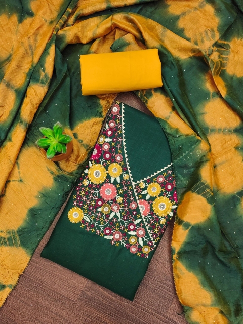 Rangtulika Ethnics Floral Embroidered Cotton Unstitched Dress Material