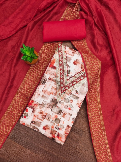 Rangtulika Ethnics Geometric Printed Cotton Unstitched Dress Material