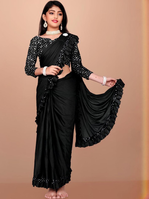 HARIOM FASHION Black Solid Saree - Image 5